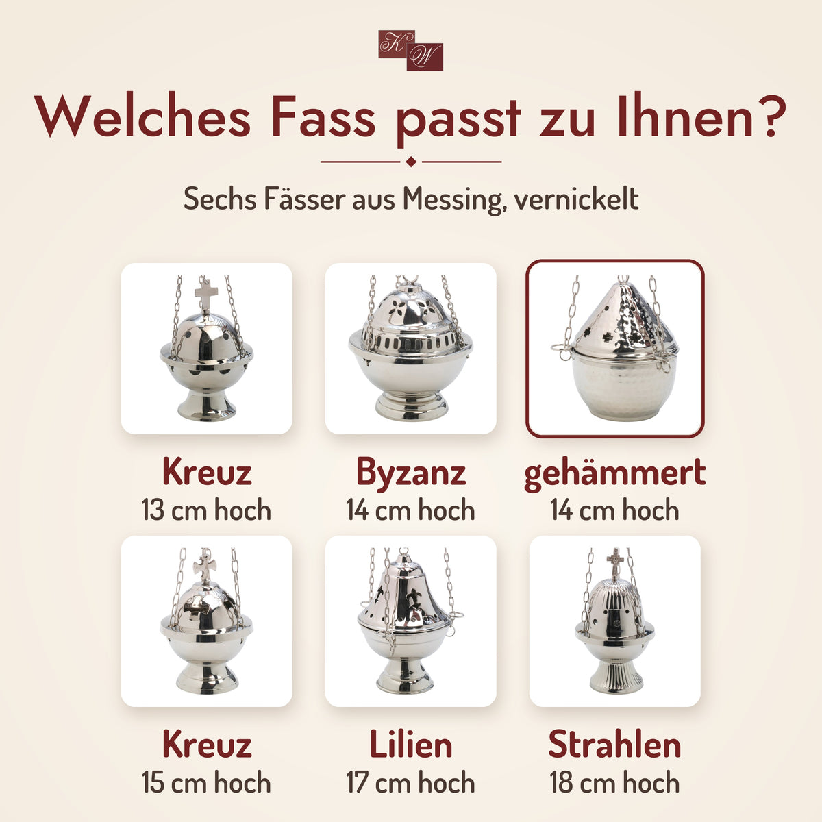 Weihrauchfass H14 aus gehämmertem Messing, vernickelt – Auswahl: welches Weihrauchfass passt zu Ihnen?