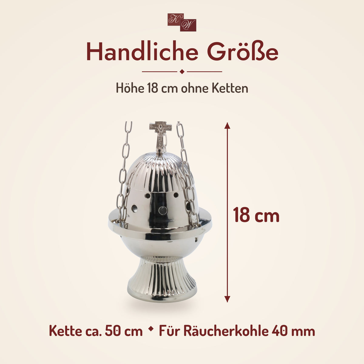 Weihrauchfass Strahlen aus Messing, vernickelt – Größe: Höhe 18 cm ohne Ketten