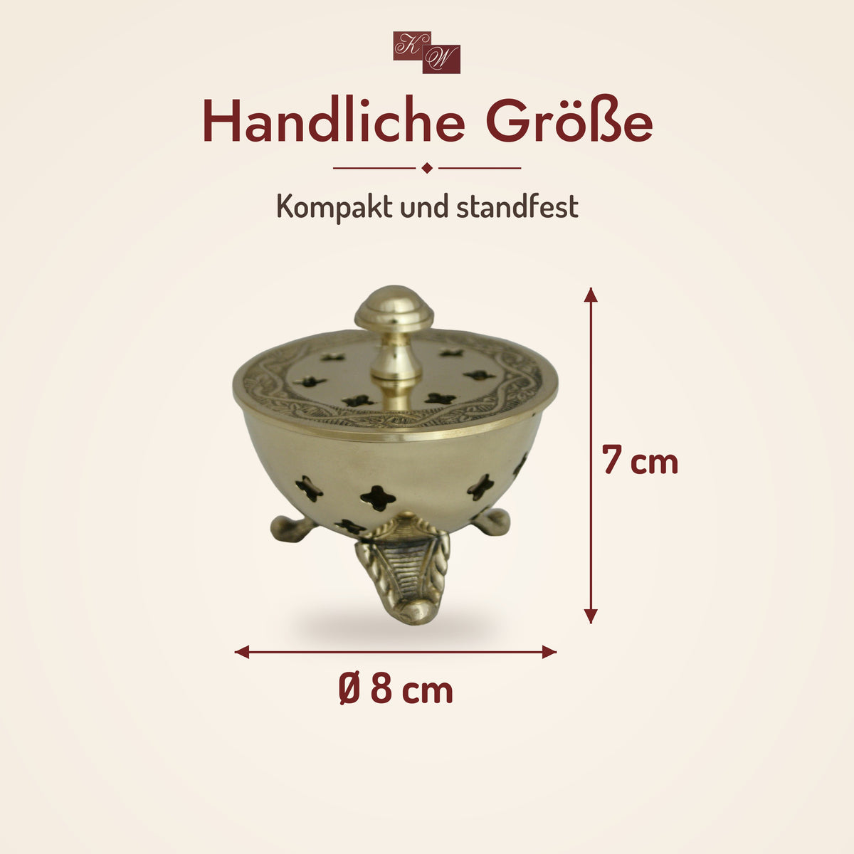 Weihrauchschale Dreifuß aus Messing – Größe: Ø 8 cm, Höhe 7 cm