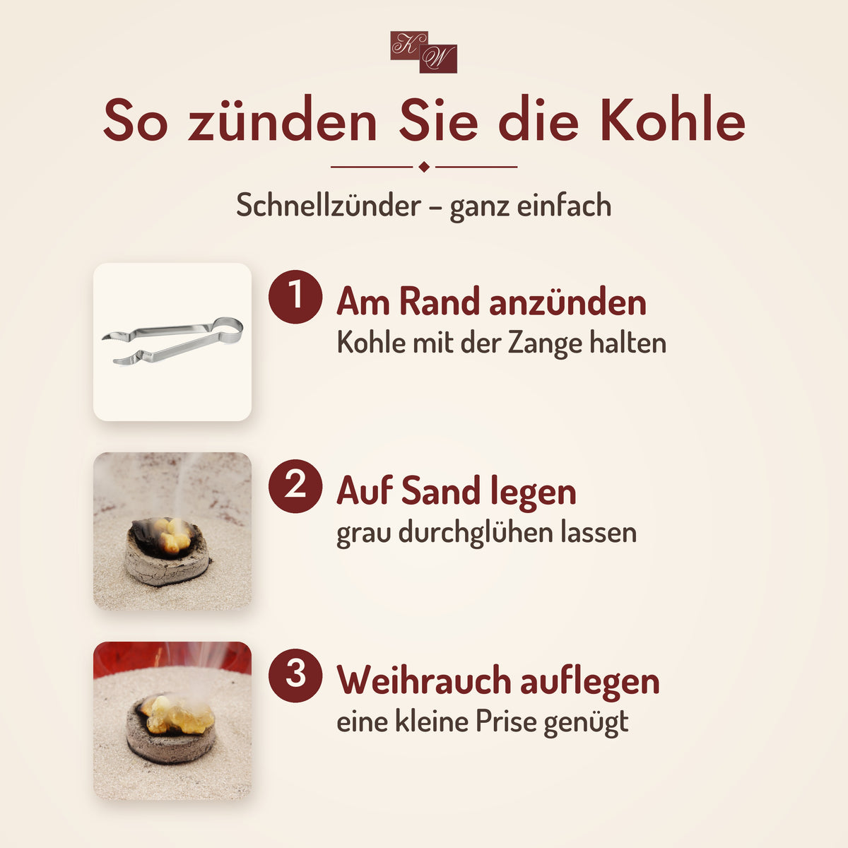 Räucherkohle 33 mm – so geht’s in drei Schritten