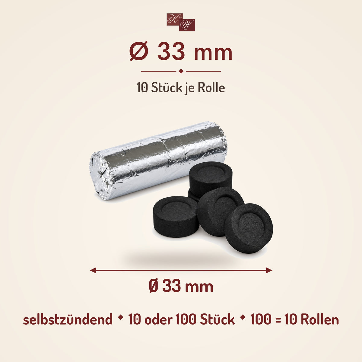 Räucherkohle 33 mm – Maße