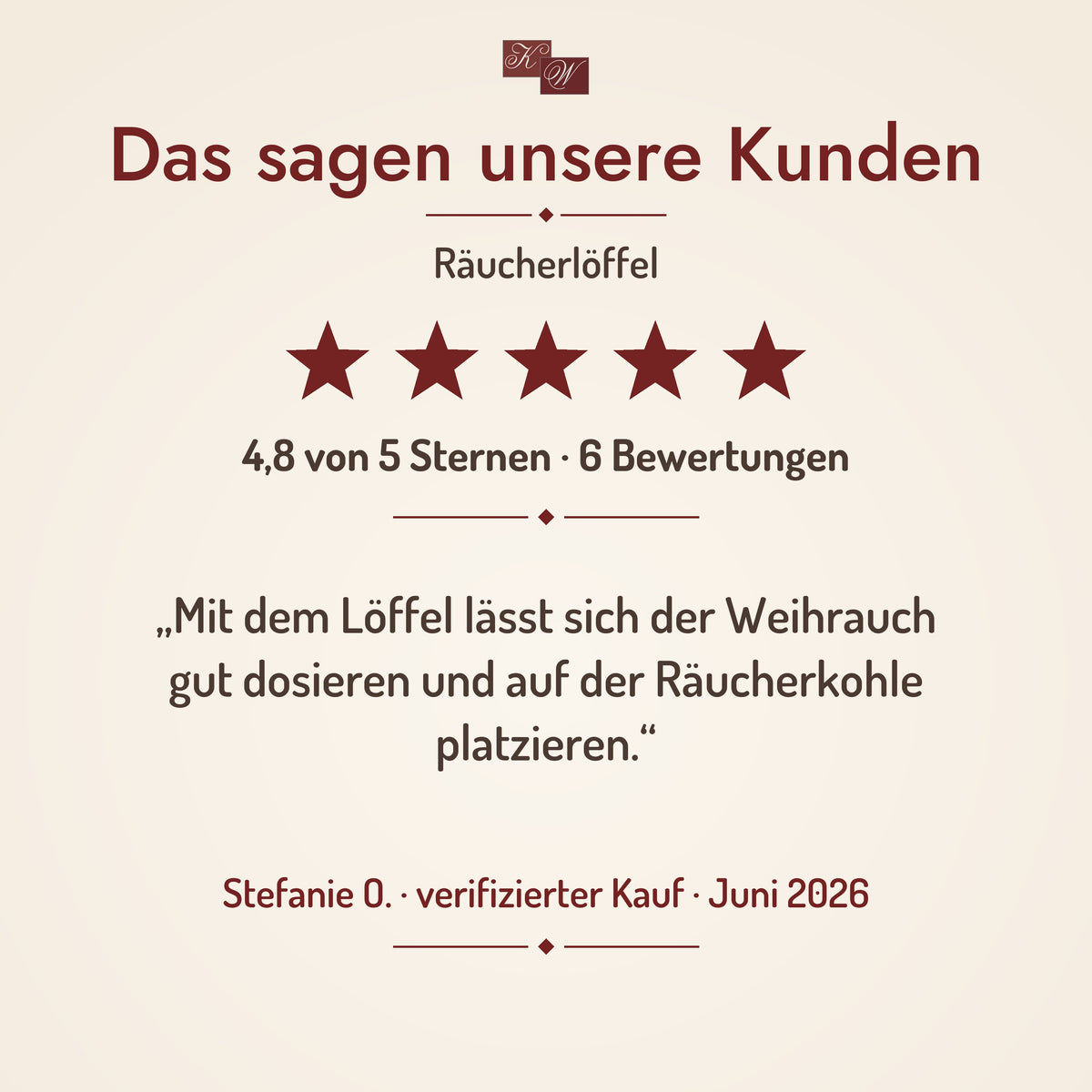 Räucherlöffel aus Messing, verkupfert – Kundenstimme