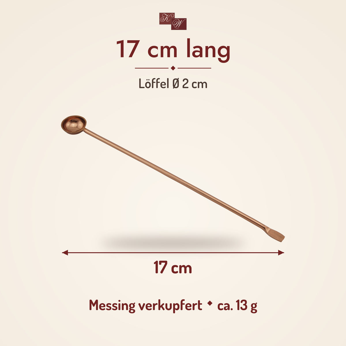 Räucherlöffel aus Messing, verkupfert – Maße