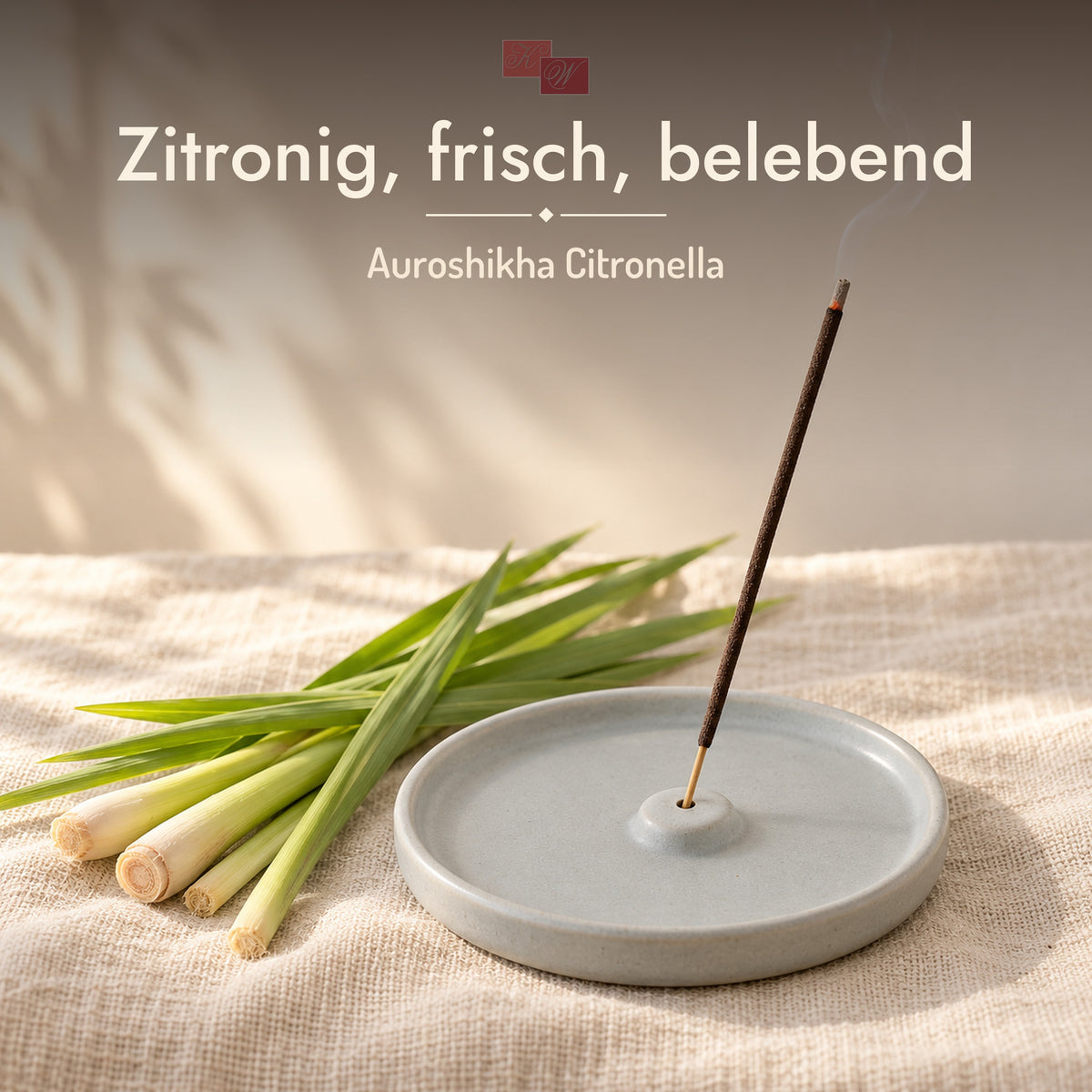 Auroshikha Citronella Räucherstäbchen – glimmendes Räucherstäbchen im Halter mit Zitronengras, Duft: zitronig, frisch, belebend