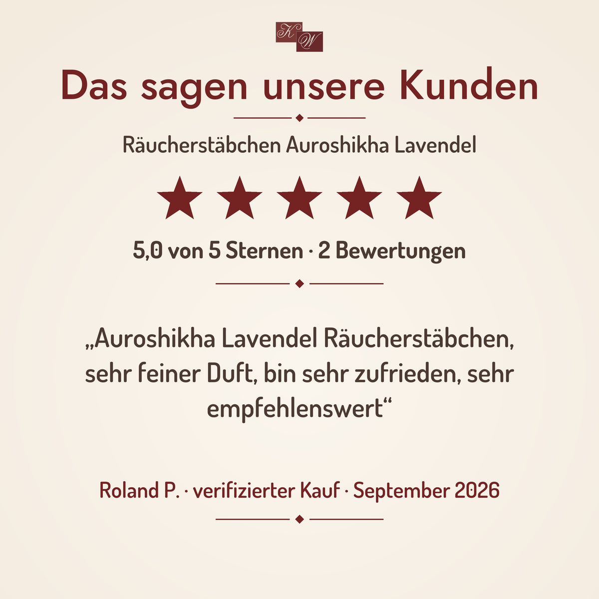 Auroshikha Lavendel Räucherstäbchen – Kundenstimme