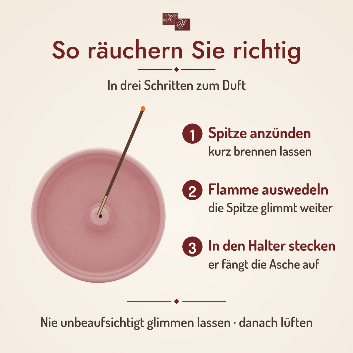 Auroshikha Lavendel Räucherstäbchen – So räuchern Sie richtig: anzünden, auswedeln, in den Halter stecken