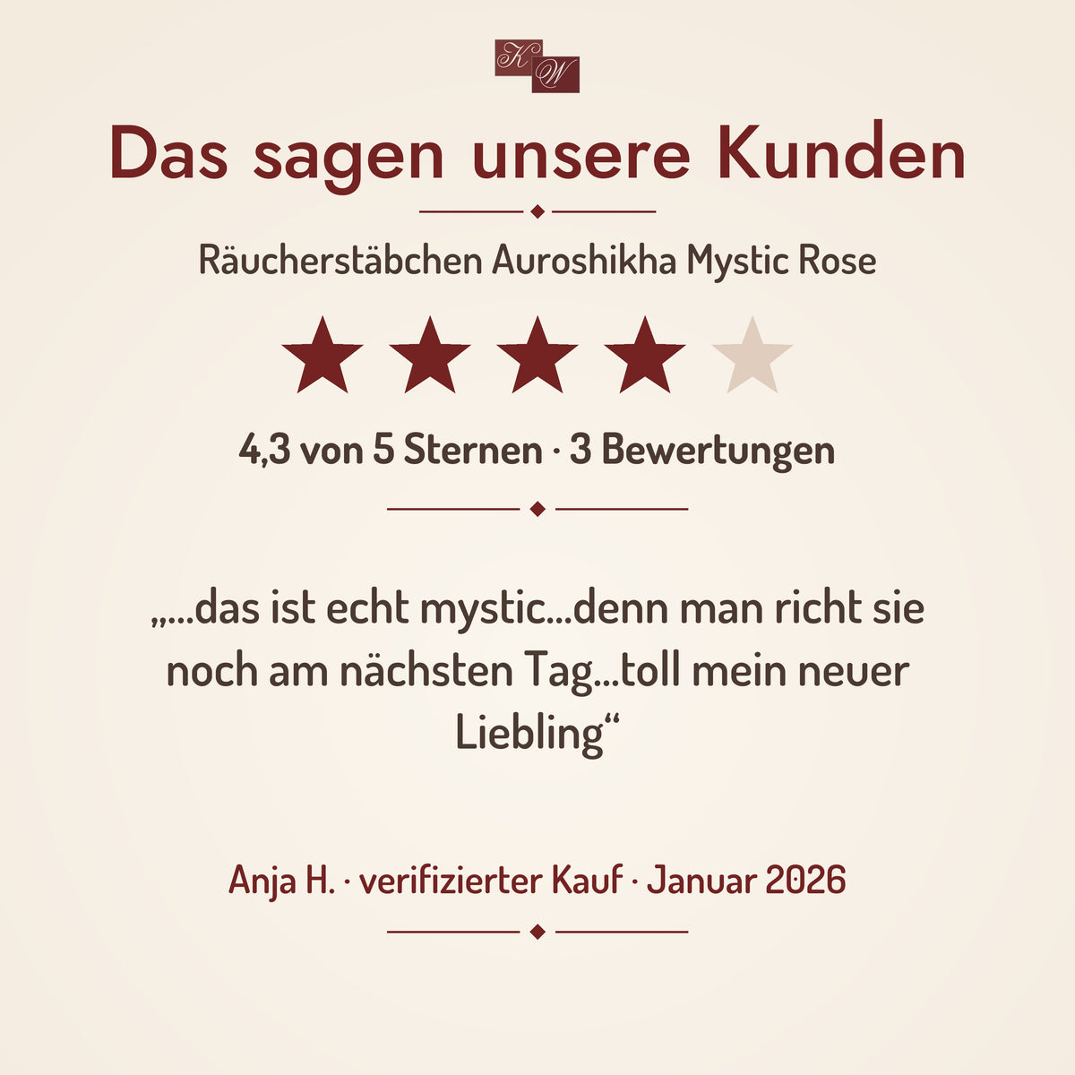 Auroshikha Mystic Rose Räucherstäbchen – Kundenstimme