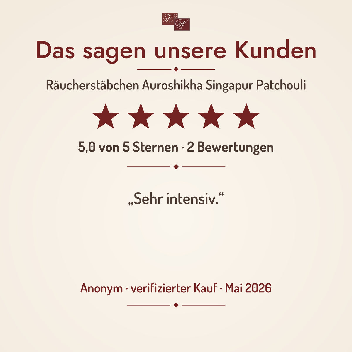 Auroshikha Singapur Patchouli Räucherstäbchen – Kundenstimme