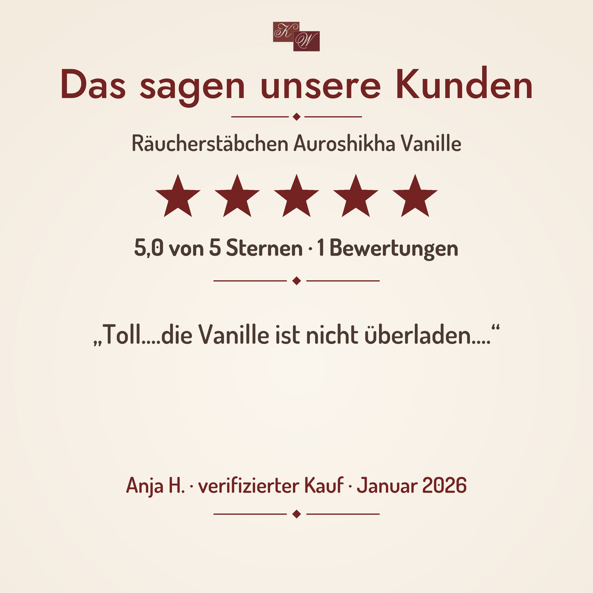 Auroshikha Vanille Räucherstäbchen – Kundenstimme