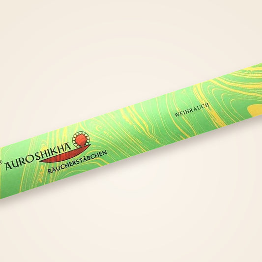 Auroshikha Weihrauch Räucherstäbchen – Packung in der Nahansicht
