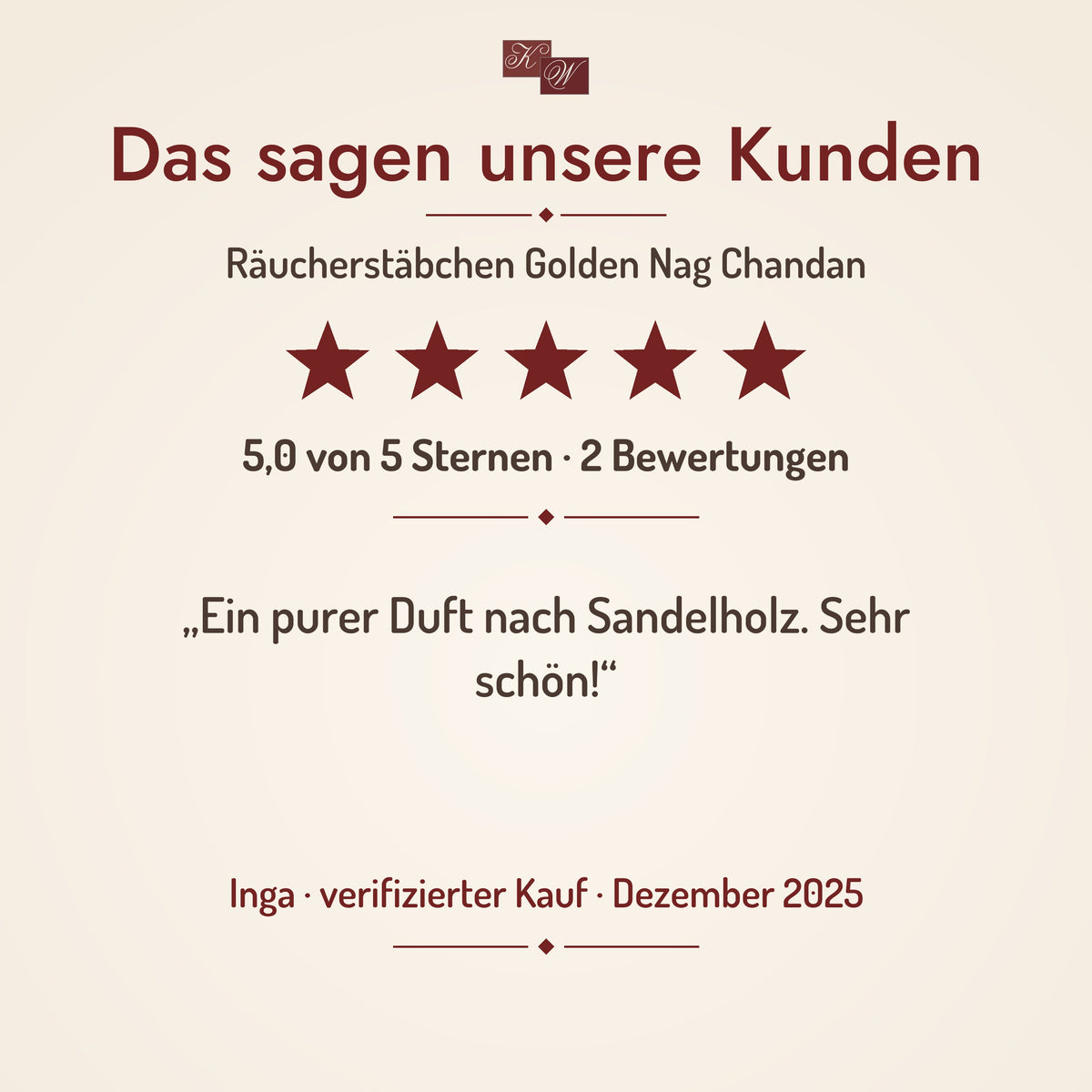 Golden Nag Chandan Räucherstäbchen – Kundenstimme
