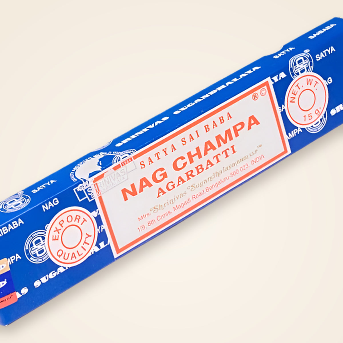 Satya Nag Champa Räucherstäbchen – Packung in der Nahansicht