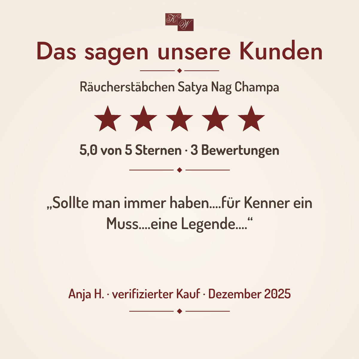 Satya Nag Champa Räucherstäbchen – Kundenstimme
