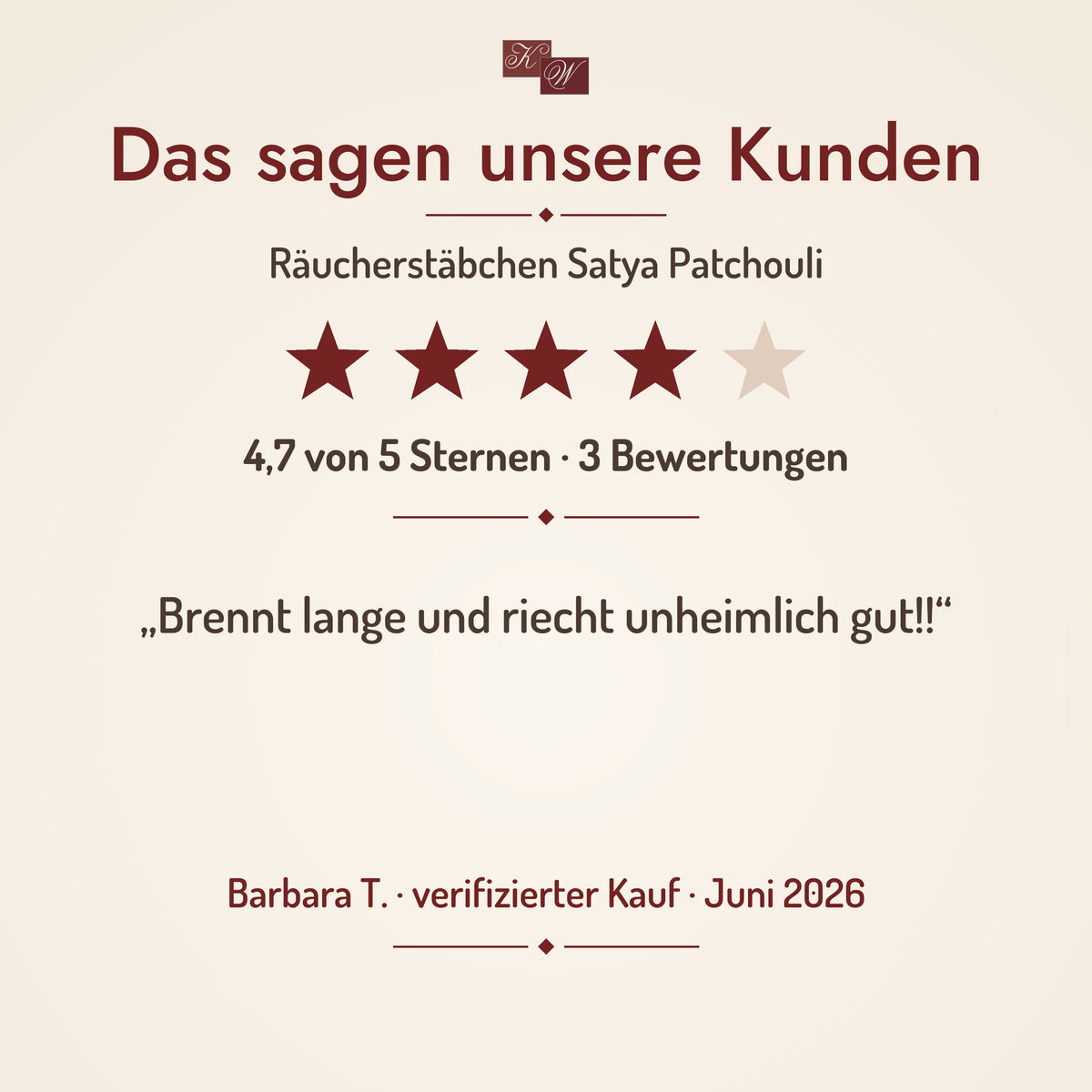 Satya Patchouli Räucherstäbchen – Kundenstimme