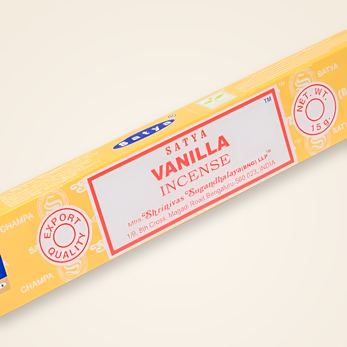 Satya Vanille Räucherstäbchen – Packung in der Nahansicht