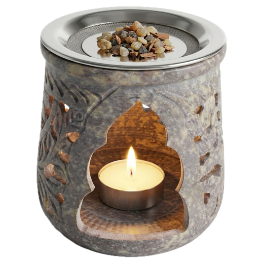 Räucherstövchen Jamal aus Speckstein mit Edelstahlsieb