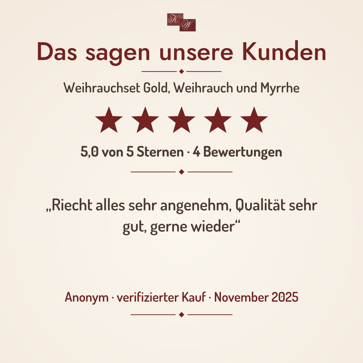Weihrauchset Gold, Weihrauch und Myrrhe – Kundenstimme