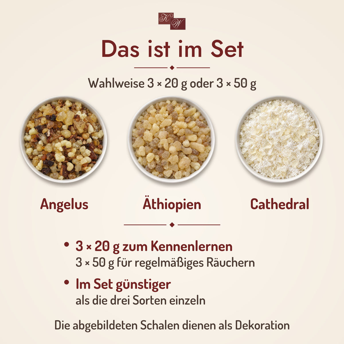 Weihrauchset Schutzengel – Lieferumfang: wahlweise 3 × 20 g oder 3 × 50 g