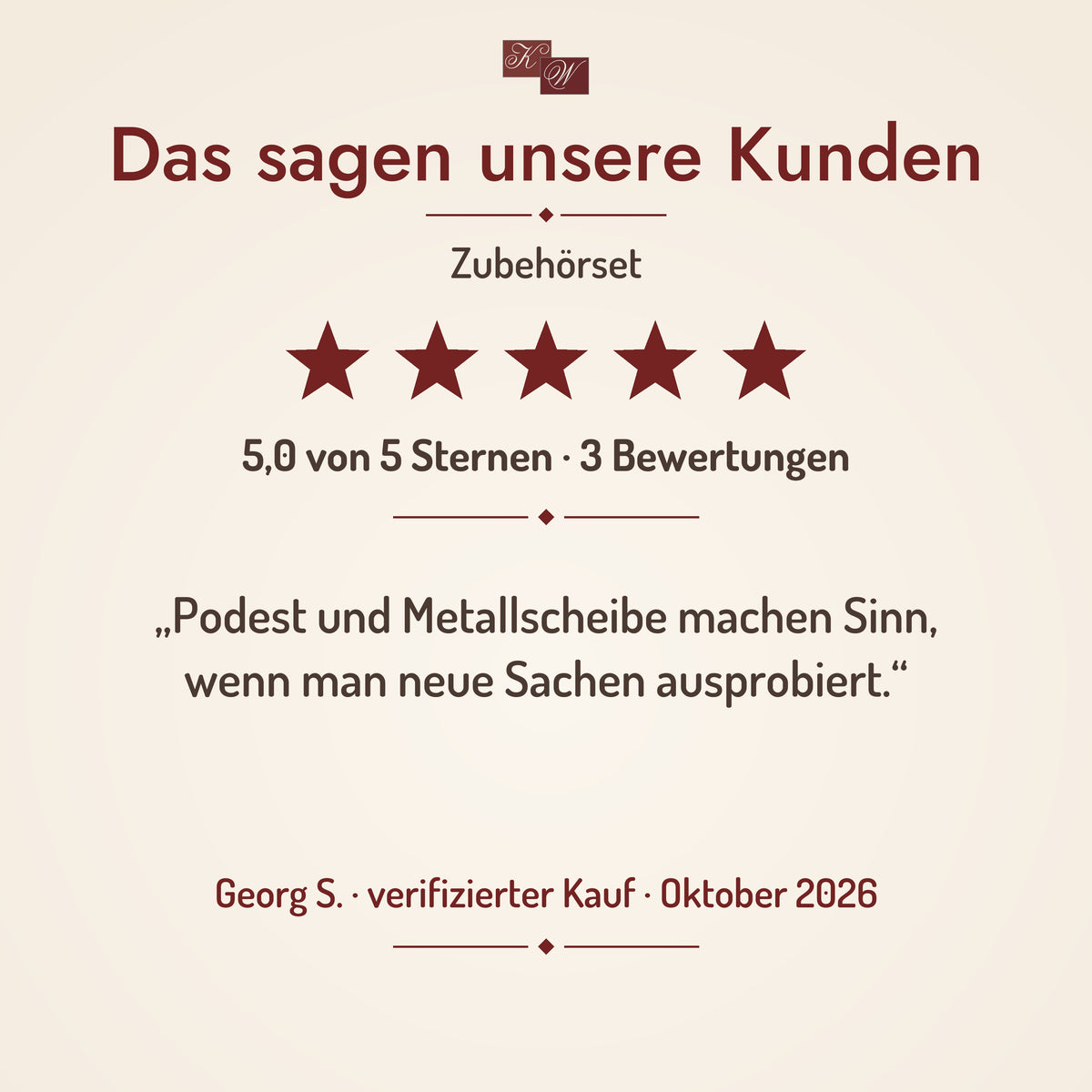 Zubehörset Podest und Metallscheibe – Kundenstimme