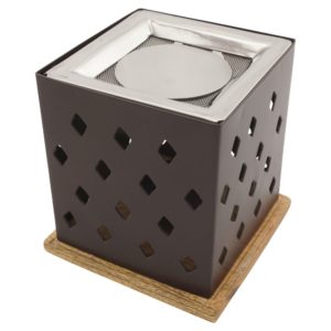 Räucherstövchen “Arvin” aus Metall & Holz – Geometrische Eleganz für sanftes Räuchern mit quadratischem Edelstahlsieb & Metallscheibe