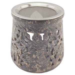 2. Wahl Räucherstövchen aus indischem Speckstein mit Edelstahlsieb und Metallscheibe – Design „Jamal" Grautöne – H 10cm – Bild 3