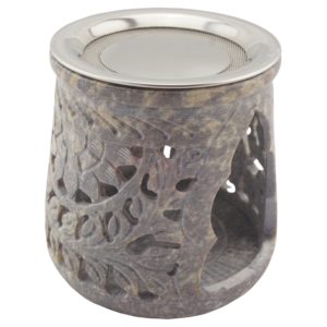 2. Wahl Räucherstövchen aus indischem Speckstein mit Edelstahlsieb und Metallscheibe – Design „Jamal" Grautöne – H 10cm – Bild 4