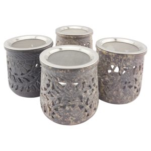 2. Wahl Räucherstövchen aus indischem Speckstein mit Edelstahlsieb und Metallscheibe – Design „Jamal" Grautöne – H 10cm – Bild 8