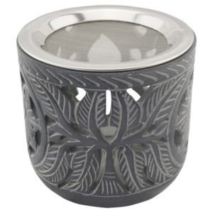 Räucherstövchen aus indischem Speckstein mit Edelstahlsieb und Metallscheibe – Design „Shiva" – H 9cm - 2. Wahl – Bild 3
