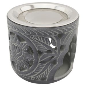 Räucherstövchen aus indischem Speckstein mit Edelstahlsieb und Metallscheibe – Design „Shiva" – H 9cm - 2. Wahl – Bild 4