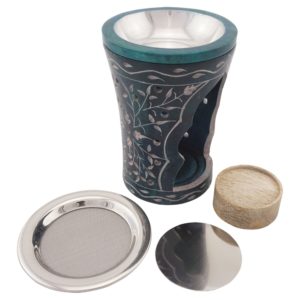 Duftlampe & Räucherstövchen „Nana“ aus Speckstein – Mit Schale, Metalleinsatz, Edelstahlsieb, Metallscheibe & Podest – Ideal für Duftöle, Weihrauch & Kräuter
