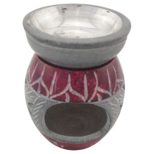 Duftlampe und Räucherstövchen aus indischem Speckstein mit Schale mit Metalleinsatz, Edelstahlsieb und Podest – Design „Lilith” – H 10 cm – Bild 5