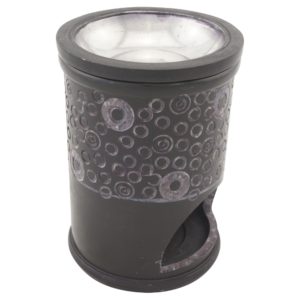 Duftlampe und Räucherstövchen aus indischem Speckstein mit Schale mit Metalleinsatz, Edelstahlsieb, Metallscheibe und Podest – Design „Ninti” – H 11 cm – Bild 5