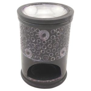 Duftlampe und Räucherstövchen aus indischem Speckstein mit Schale mit Metalleinsatz, Edelstahlsieb, Metallscheibe und Podest – Design „Ninti” – H 11 cm – Bild 6