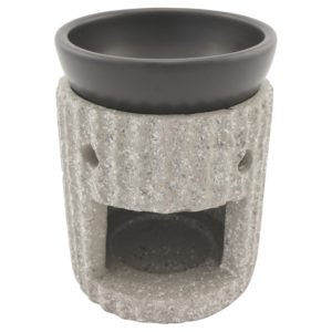 Duftlampe und Räucherstövchen Steinoptik mit Schale, Edelstahlsieb, Metallscheibe und Podest – Design „Ajala” – H 10/12,5 cm – Bild 6
