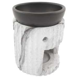 Duftlampe und Räucherstövchen aus Keramik/Steinoptik mit Schale, Edelstahlsieb, Metallscheibe und Podest – Design „Desna” – H 10/12,5 cm – Bild 5