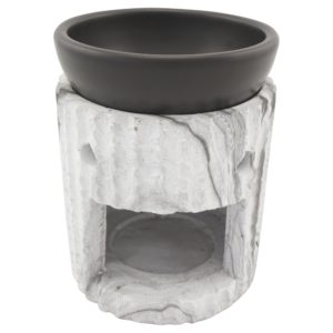 Duftlampe und Räucherstövchen aus Keramik/Steinoptik mit Schale, Edelstahlsieb, Metallscheibe und Podest – Design „Desna” – H 10/12,5 cm – Bild 6