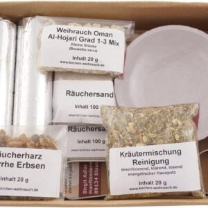 Räucherset „Hausreinigung“ 9-tlg. – 20 g Premium Oman Al-Hojari, Myrrhe & Kräutermischung Reinigung, Specksteinschale, Räuchersand & Kohle – Im Geschenkkarton mit Klarsichtdeckel – Bild 1